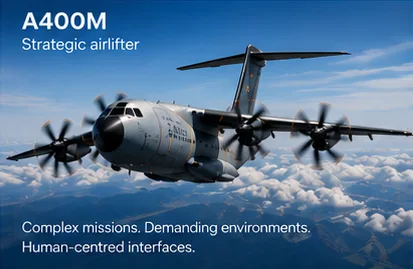 A400M strategic airlifter in flight above clouds