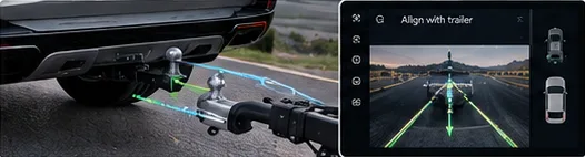 Tow bar alignment guidance on screen
