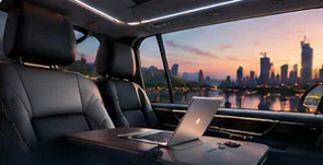 Cabin set up with a laptop on a table
