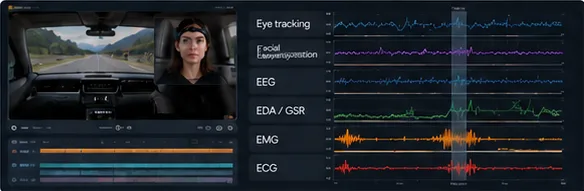 iMotions software showing synchronised biometric signal traces