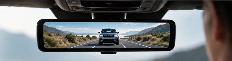Digital rear-view mirror displaying the road behind